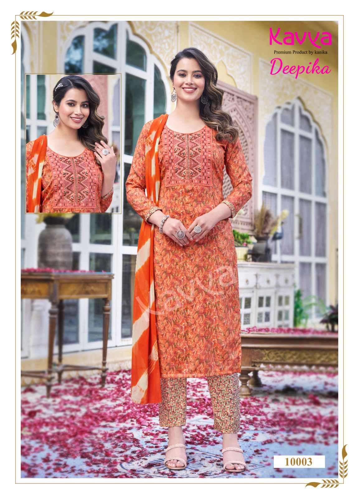 Deepika Vol 10 By Kavya Straight Embroidery Kurti With Bottom Dupatta Wholesale Shop In Surat
